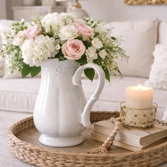 Southern Living Gallery White Embossed Pitcher Vase 10.5" Retired - Picture 2 of 6